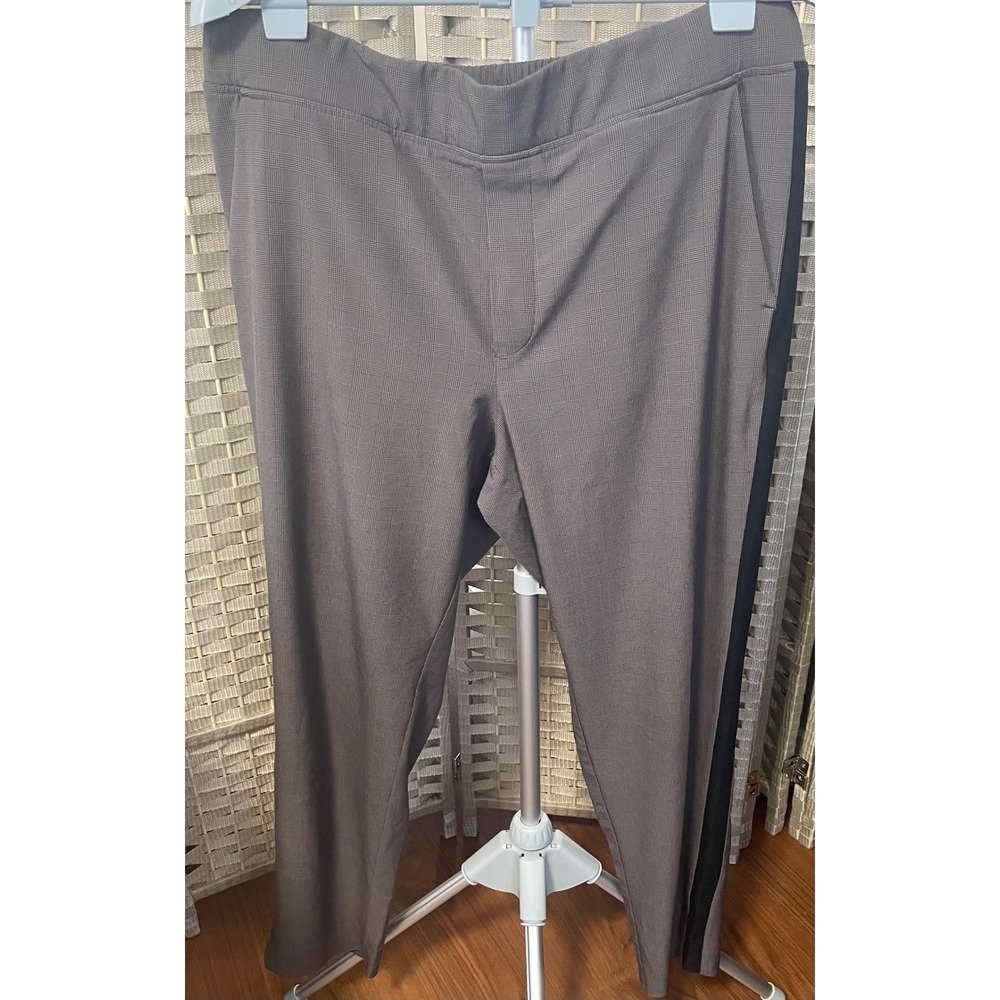 Athleta Brooklyn Ankle Pant Brown Glen Plaid Tuxedo Stripe Tapered Trousers 14